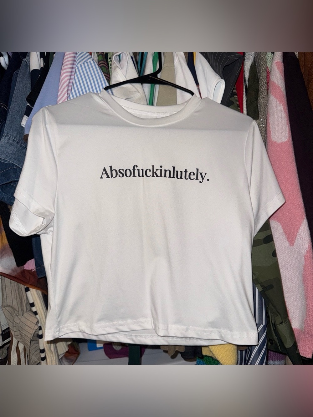 SHEIN White Cropped Tee with Bold Black Text